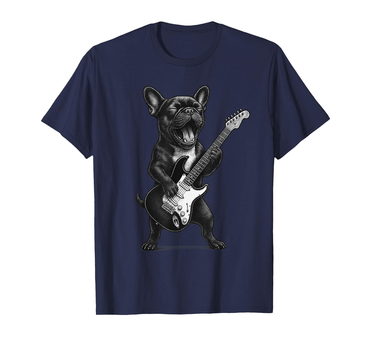 French Bulldog Playing Guitar Rock Music Dog Lover T-Shirt for Men Women Kids
