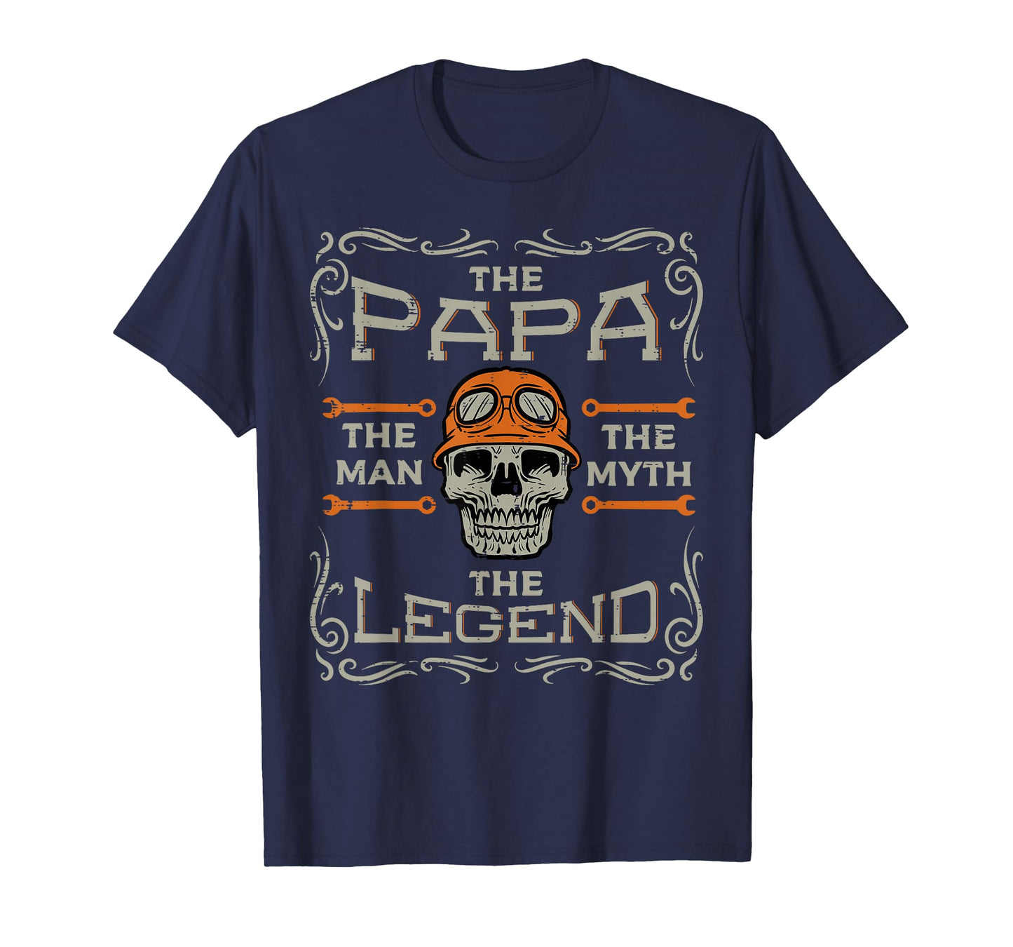 Biker Papa The Man Myth Legend Skull Fathers Day Dad Daddy T-Shirt