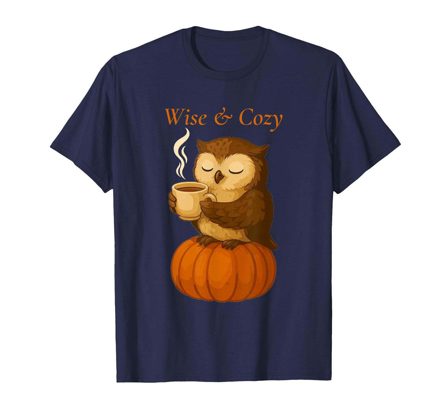 Wise Owl with Coffee on Pumpkin – Fall Halloween T-Shirt