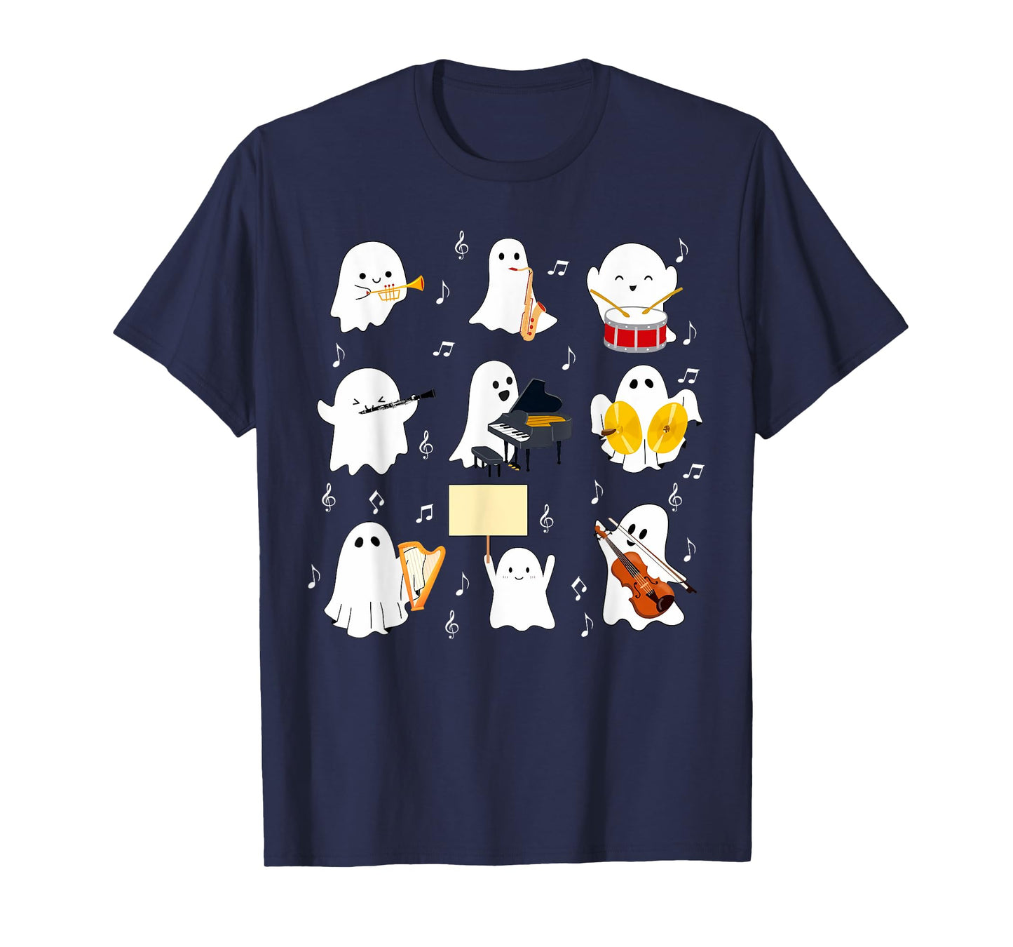 Ghost Playing Musical Instruments Halloween Music Teacher T-Shirt