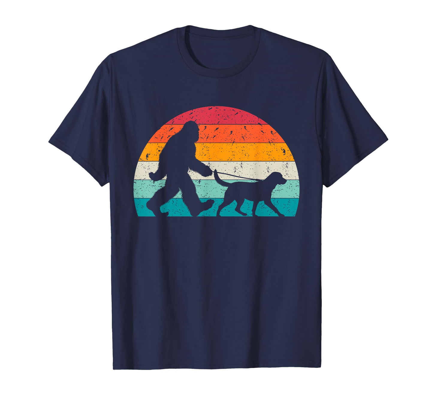 Bigfoot Walking a Dog Funny Labrador Retriever Lovers Dad Men Women Kids T-Shirt