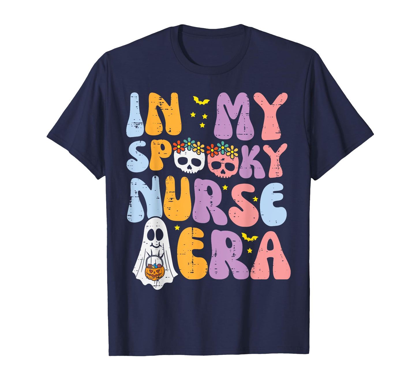 Halloween My Spooky Nurse Era Costume Groovy Scrub Top Women T-Shirt