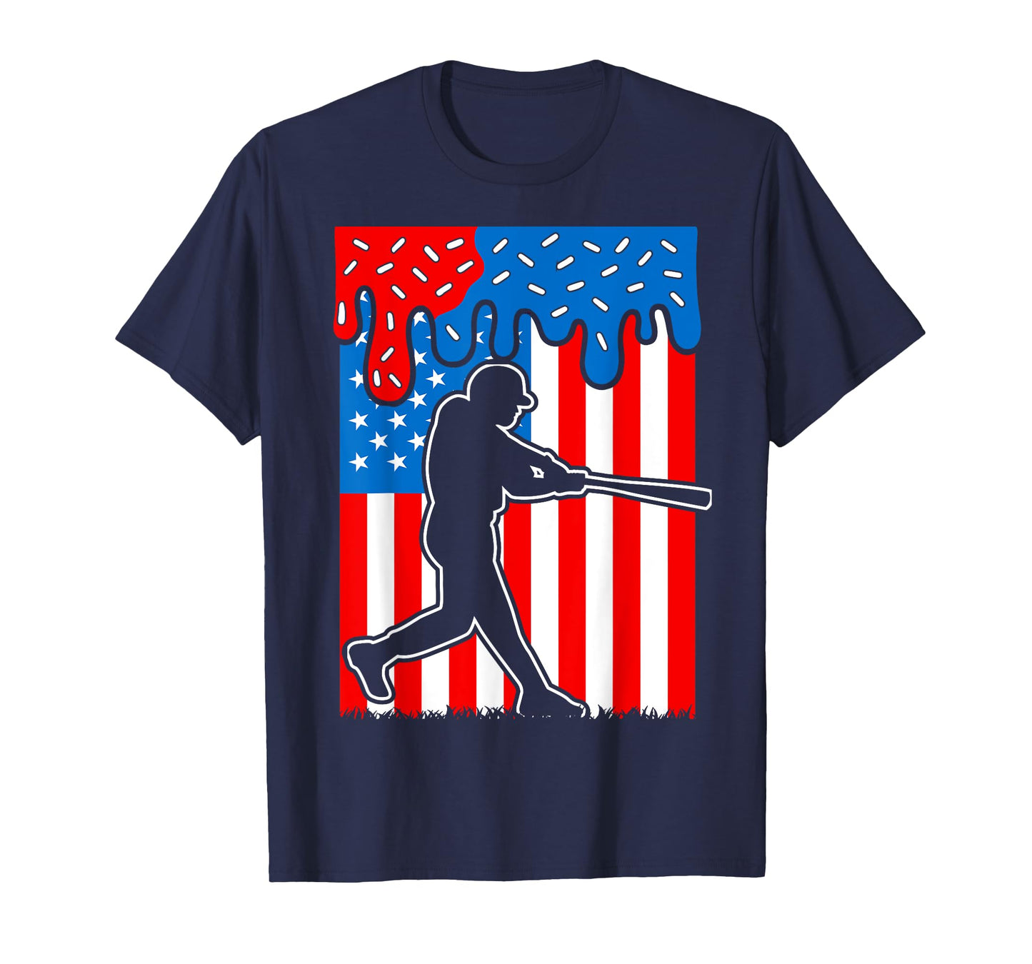 Baseball Drip American Flag 4th Of July Boys Men Patriotic T-Shirt