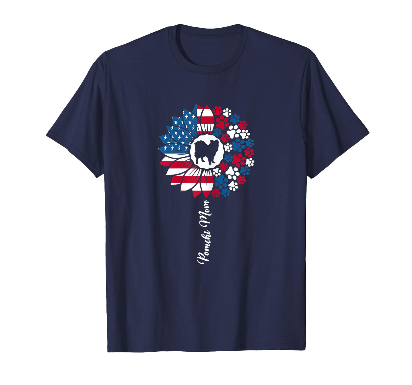 Womens Cute Pomchi Mama For Women Pom-Chi Dog Lovers American Flag T-Shirt