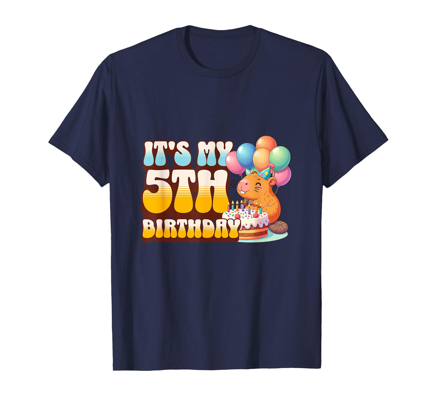 It's My 5th Birthday Capybara 5 Years Old Kids Capy Bday T-Shirt