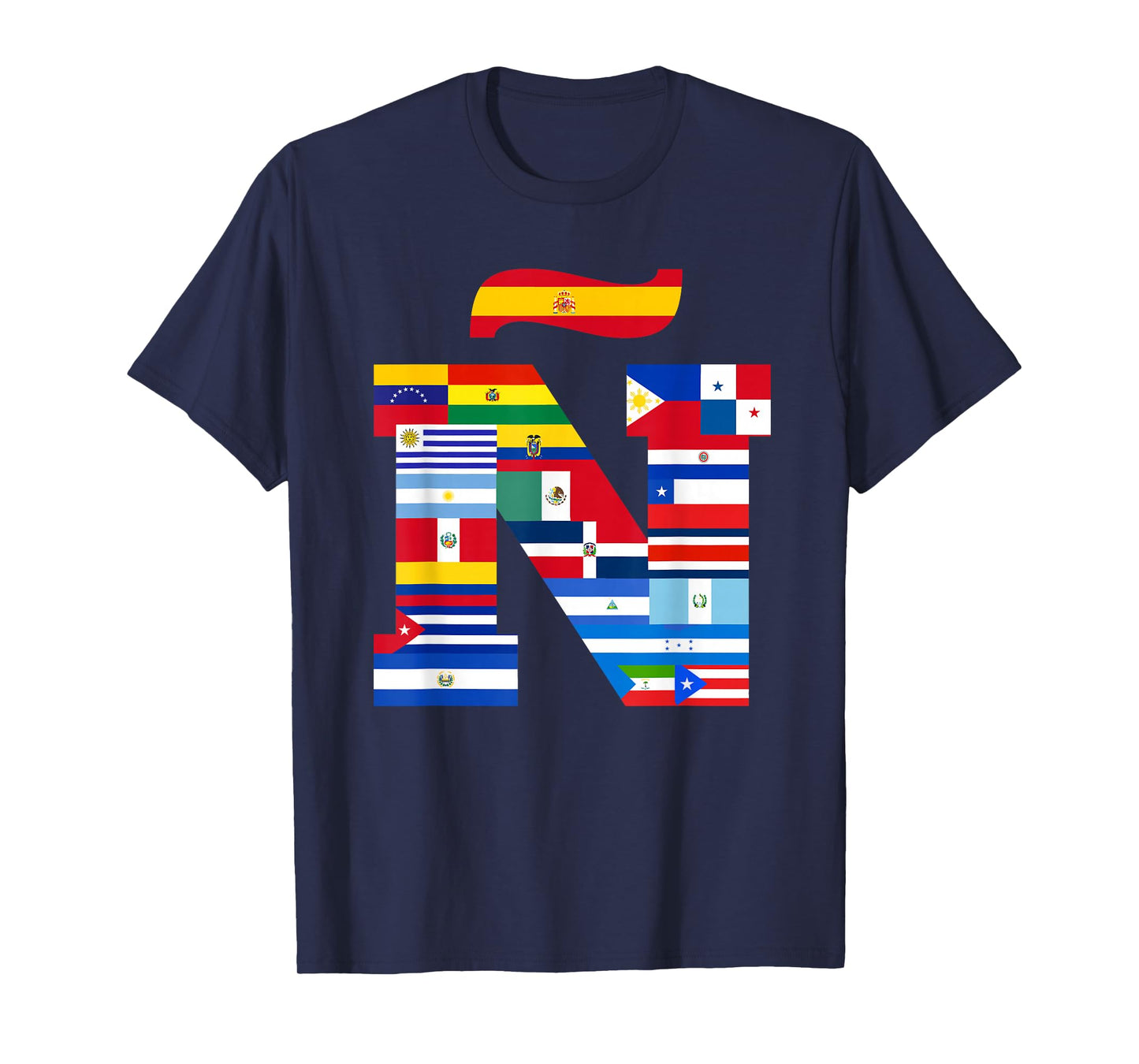 Ñ Viva la Hispanidad, Hispanic Heritage, Vibrant 'Ñ' Flag T-Shirt