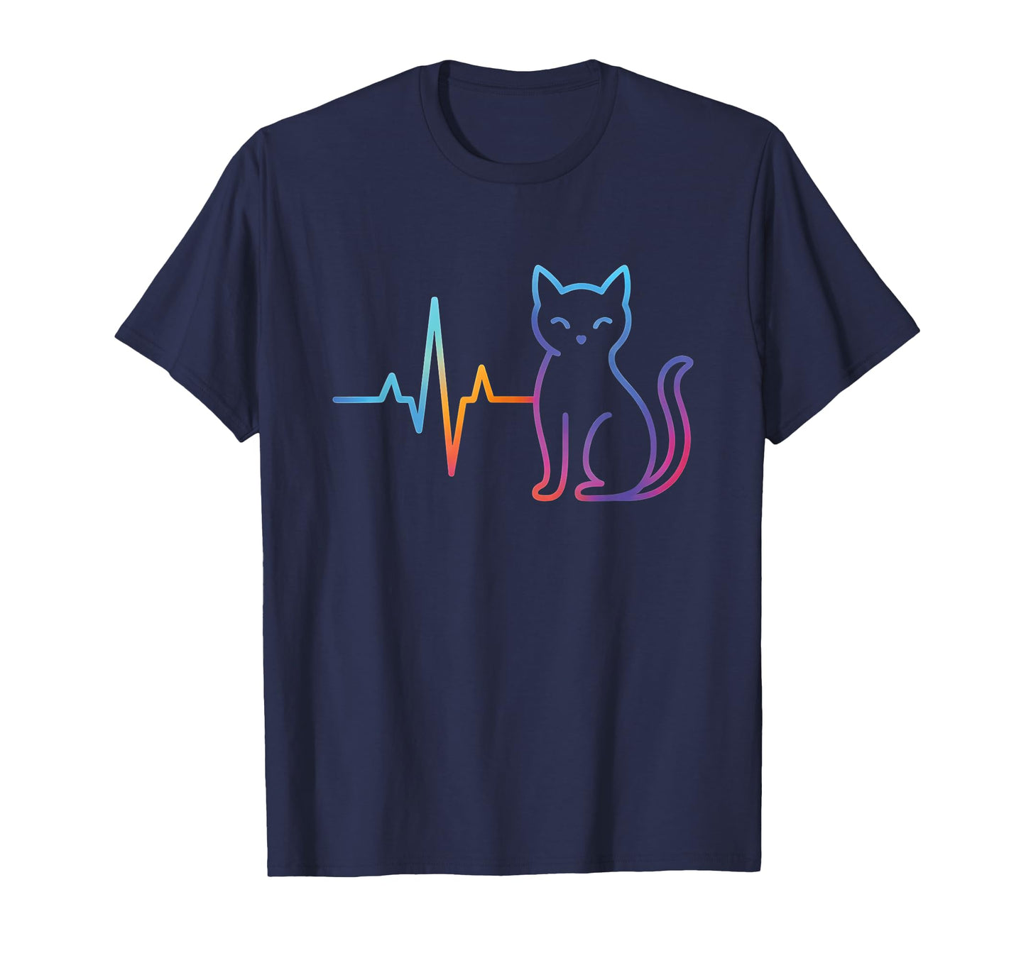 Colorful Heartbeat Cat Lover Animal Silhouette Cute Cat Pet T-Shirt