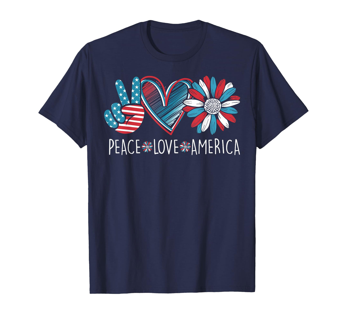 Peace Love America Daisy 4th July Patriotic US American Flag T-Shirt