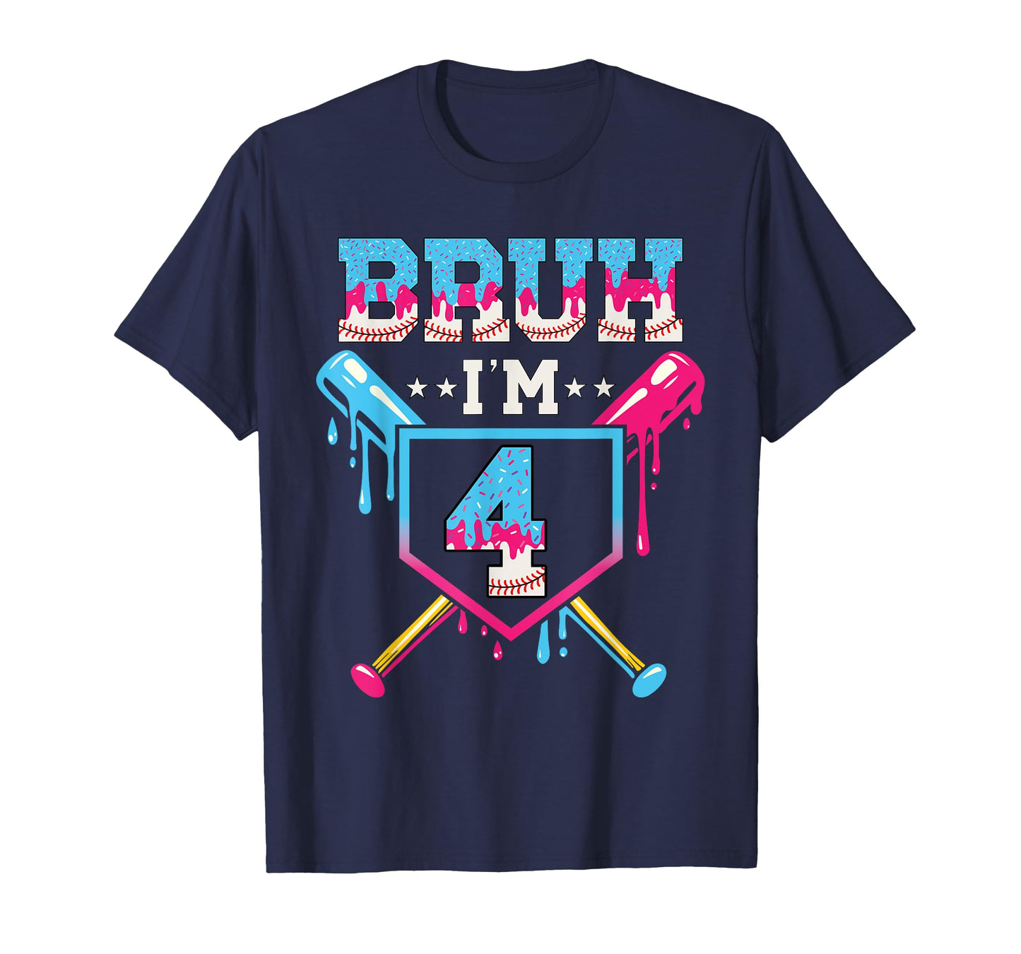 Bruh Baseball 4 Year Old Ice Cream 4th Birthday Boy Number 4 T-Shirt