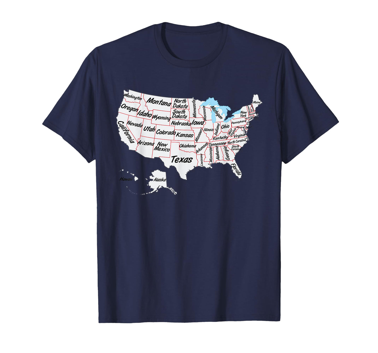 US Map T-shirt with states names and border, USA map T-Shirt