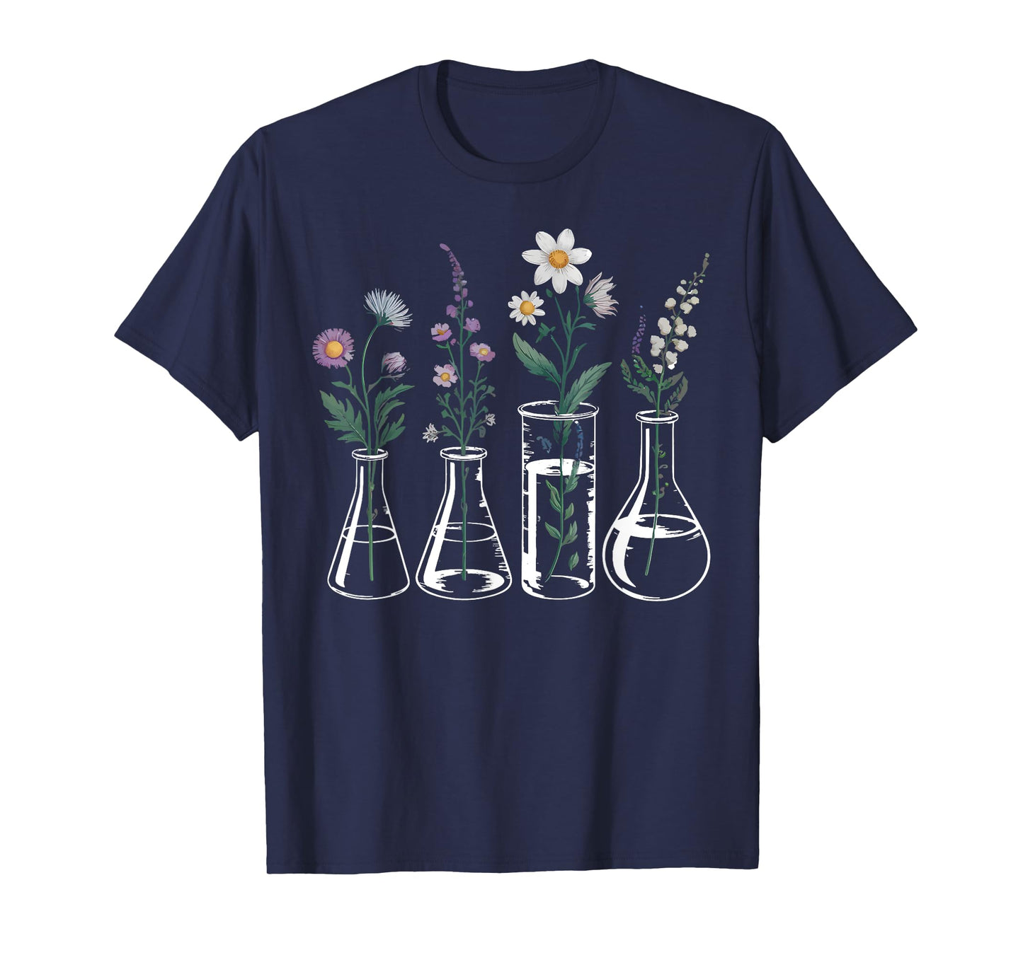 Floral Beakers Laboratory Chemistry Lab Scientist Teacher T-Shirt