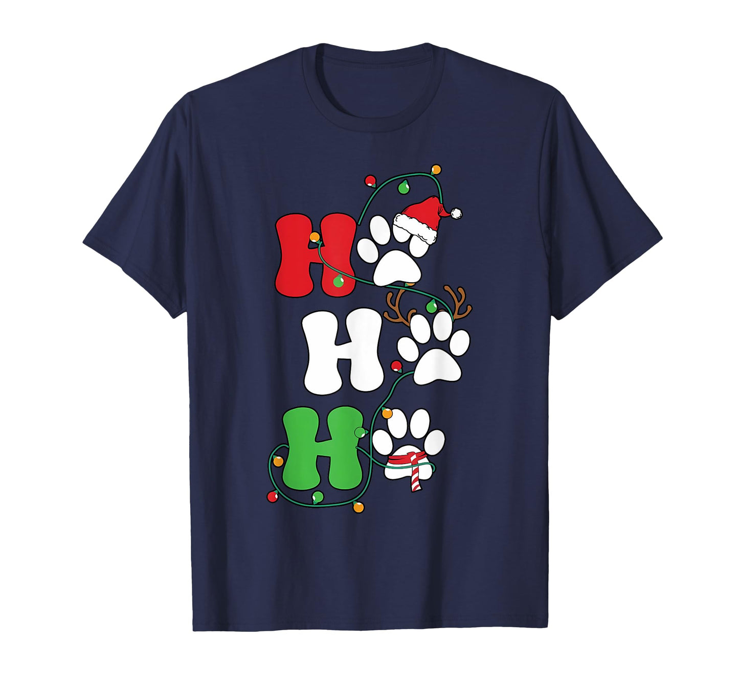 Ho Ho Ho Christmas Dog Paws Print Funny Christmas Dog Lover T-Shirt