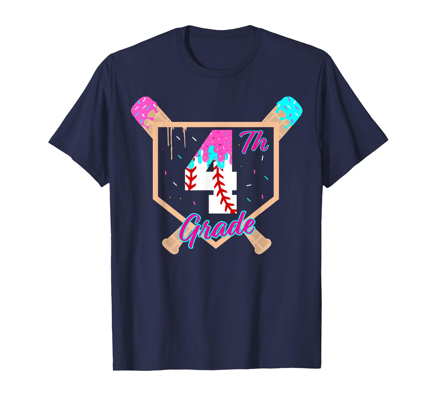 4th Grade Back to School Baseball Ice Cream Drip Home Plate T-Shirt