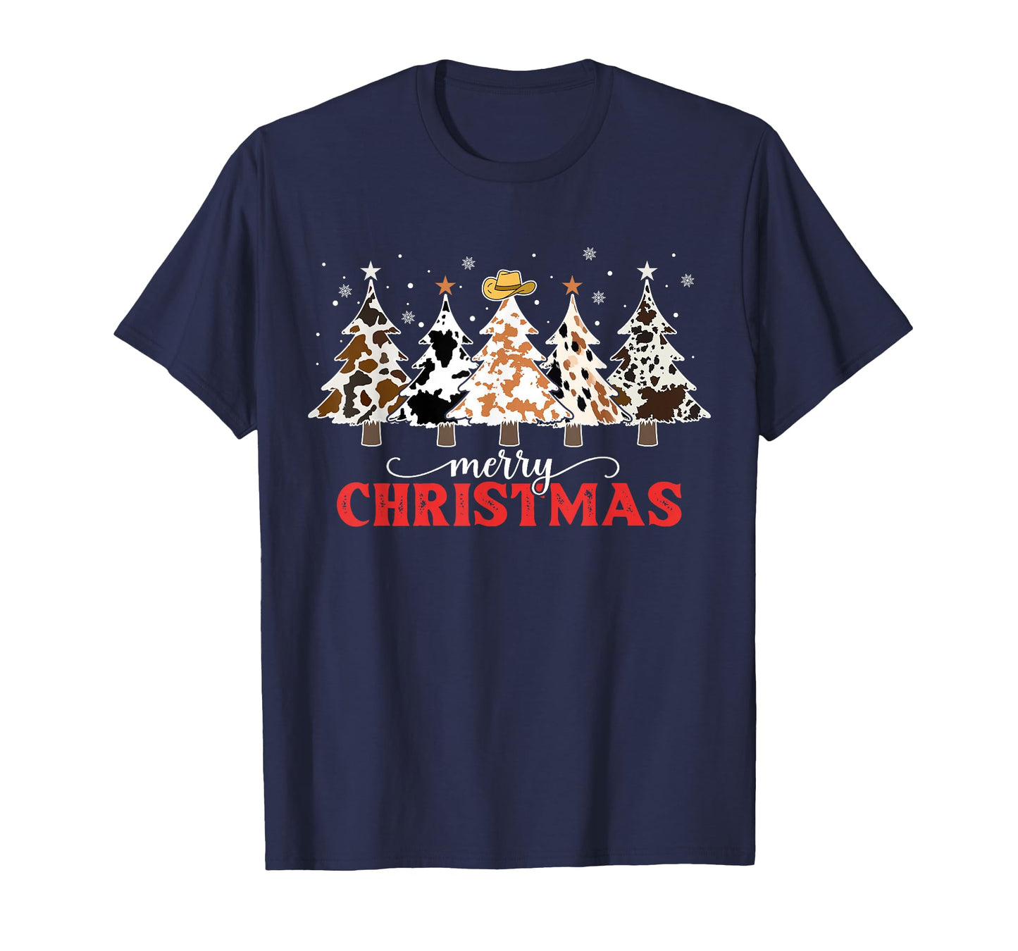 Country Christmas Tree Cowhide Xmas Cow Farm Cowboy Western T-Shirt