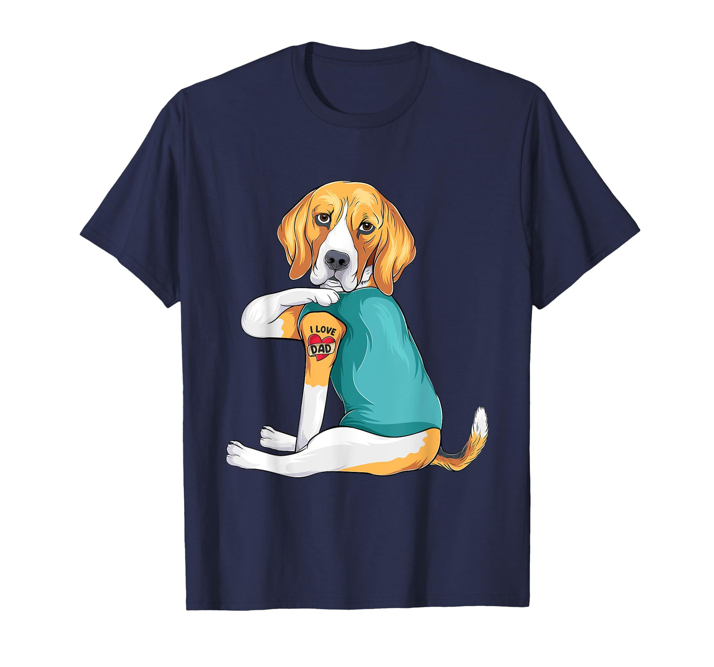 Father's Day gift funny dog Dad Beagle i love Dad tattoo T-Shirt