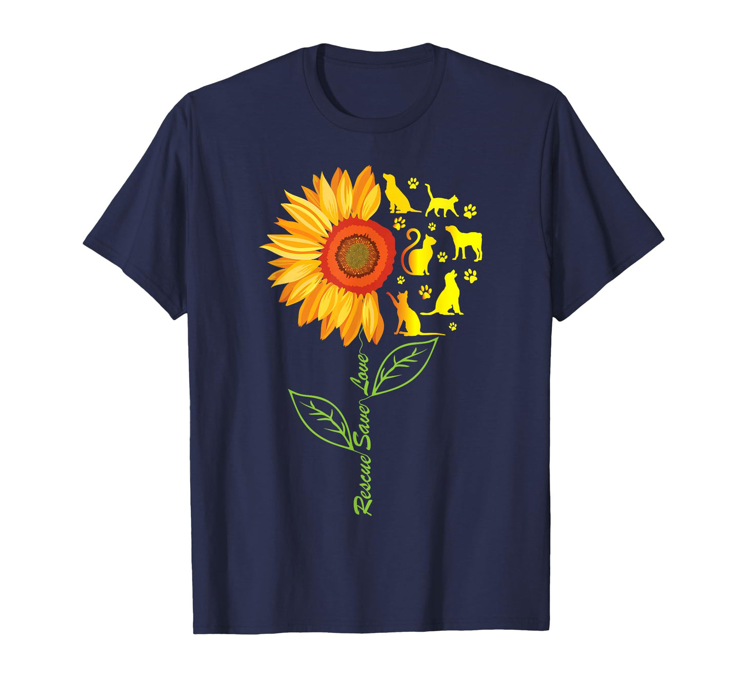 RESCUE SAVE LOVE PET Animal Shelter Sunflower Gift T Shirt