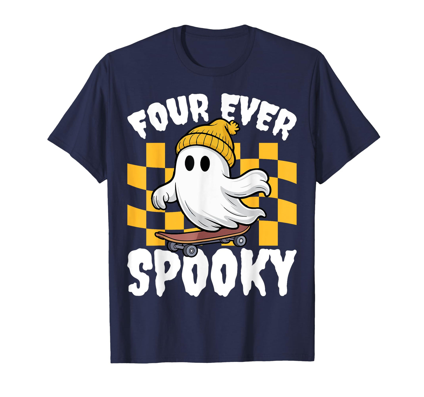 Four Ever Spooky 4th Birthday Skateboarding Halloween Kids T-Shirt