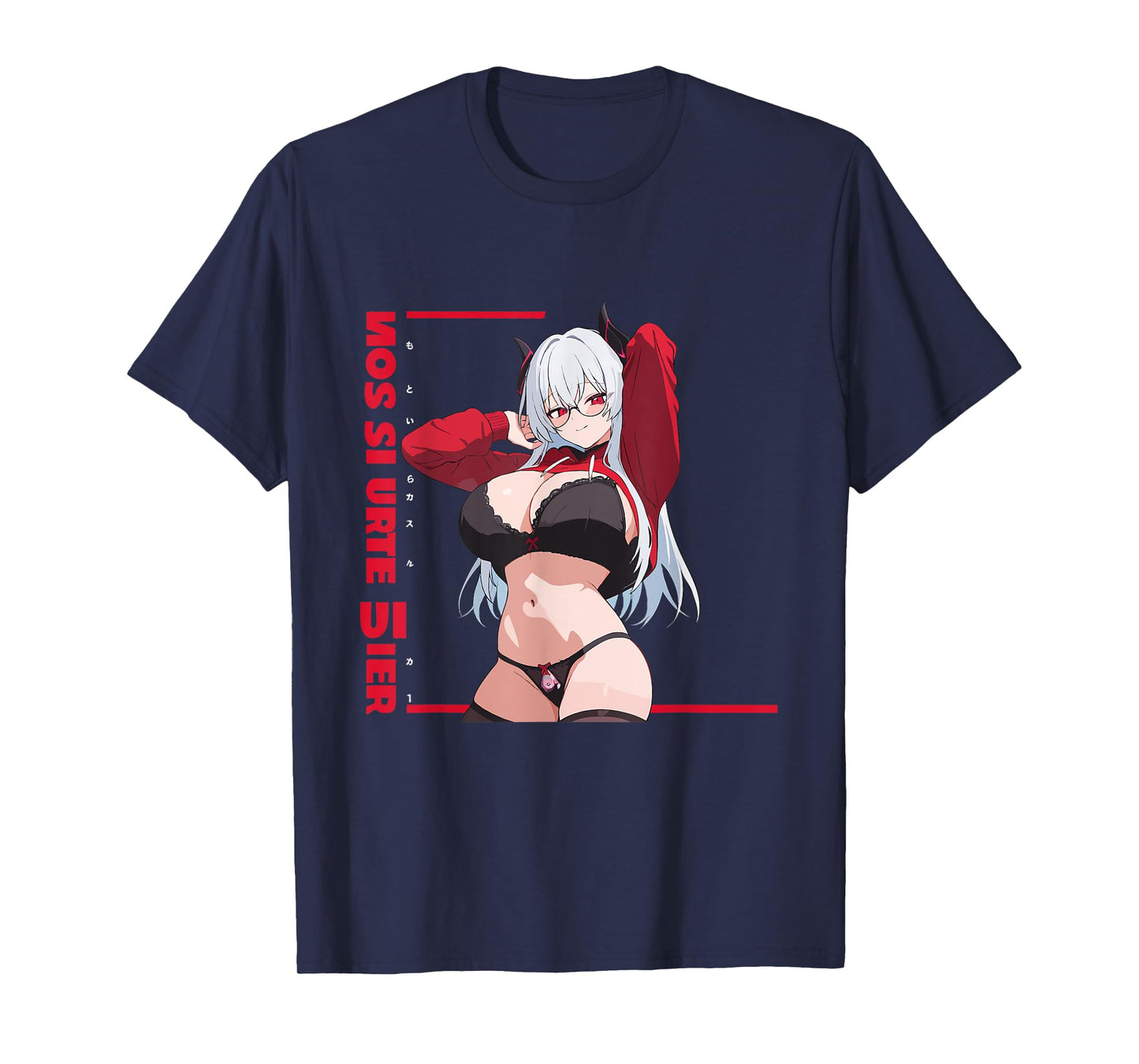 Waifu Sexy Anime Girl Glasses Horns Japanese Style T-Shirt