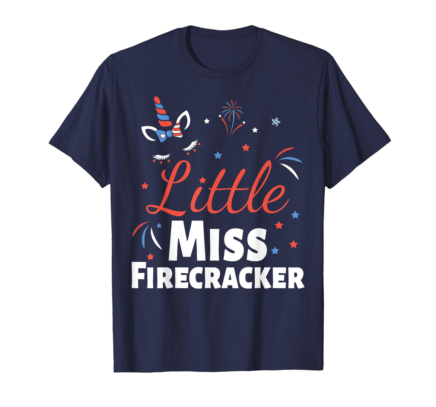Little Miss Firecracker Unicorn 4th Of July American Flag T-Shirt