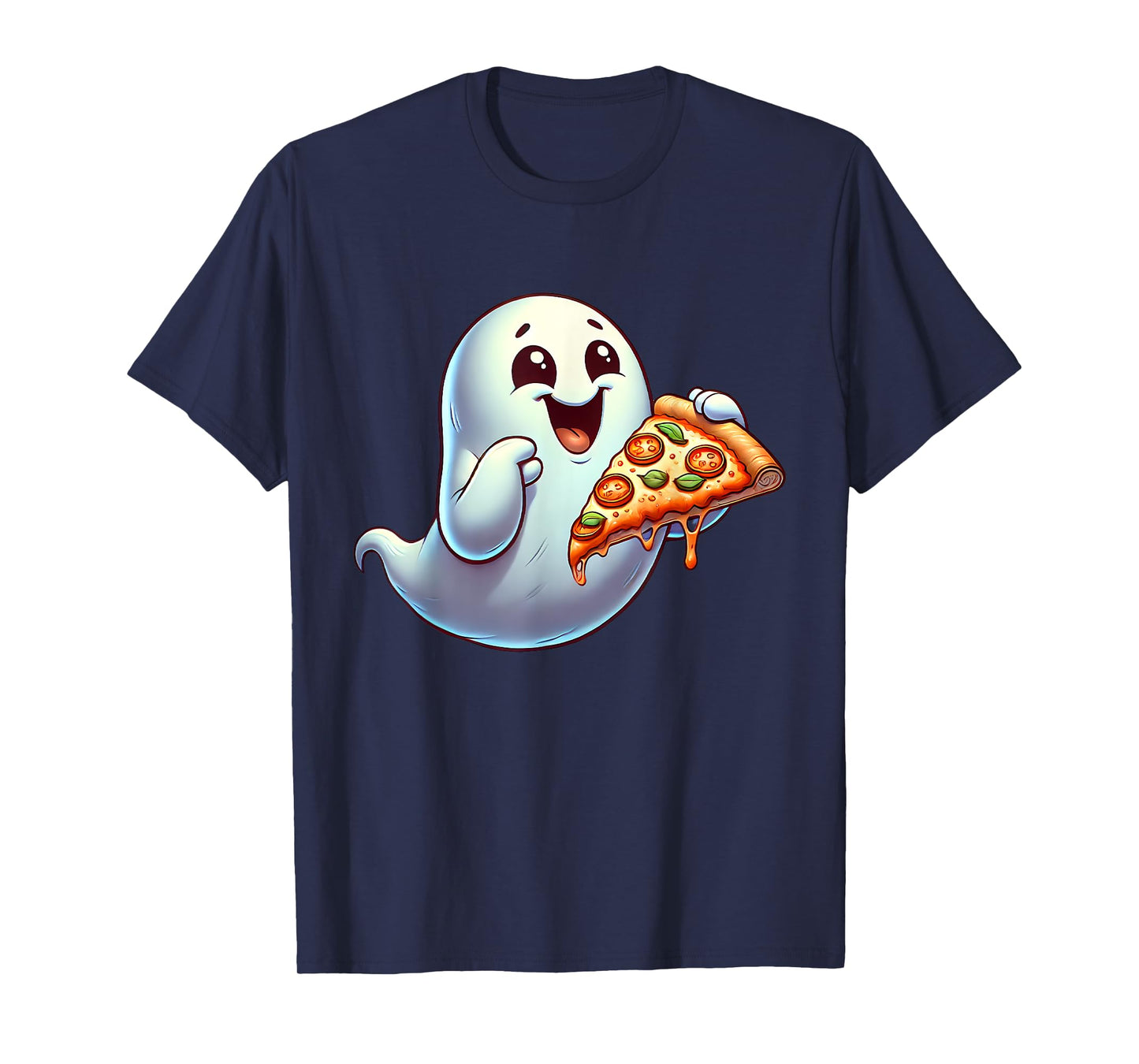Ghost Eating Pizza Halloween Men Women Kids T-Shirt
