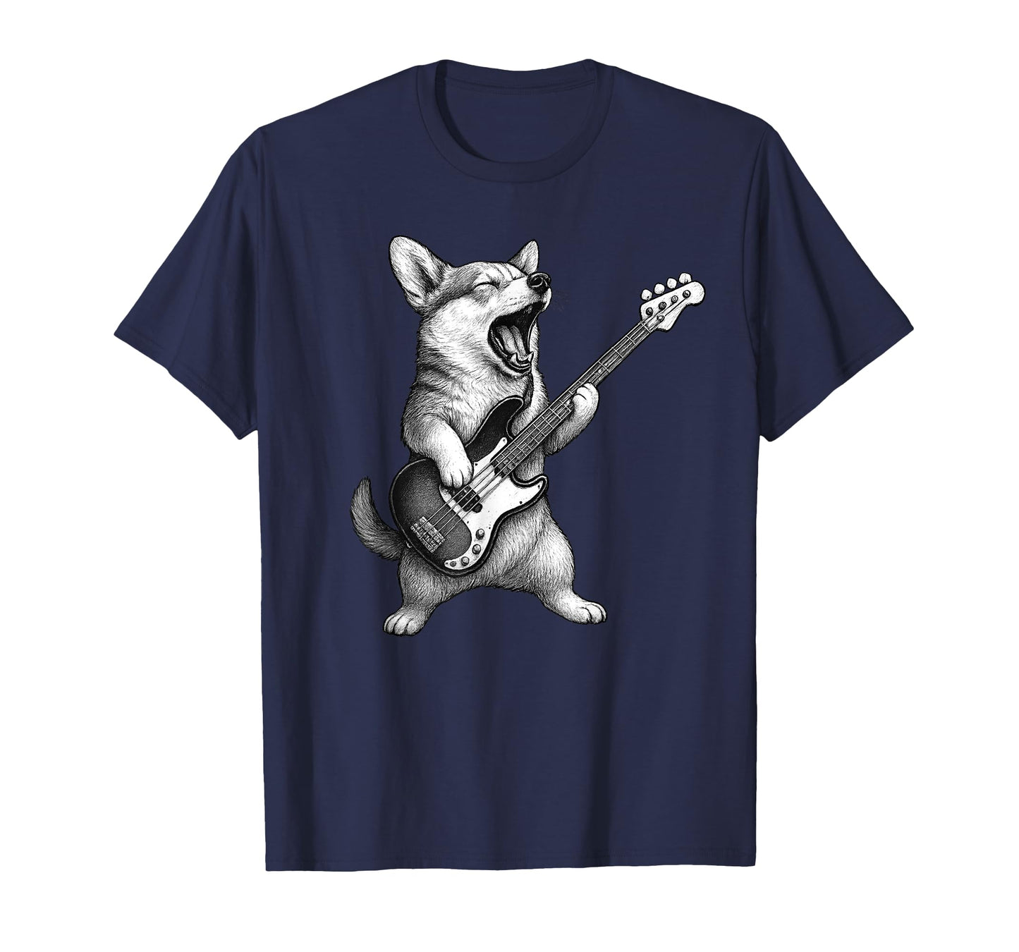 Corgi Playing Bass Guitar Rock Music Dog Lover T-Shirt