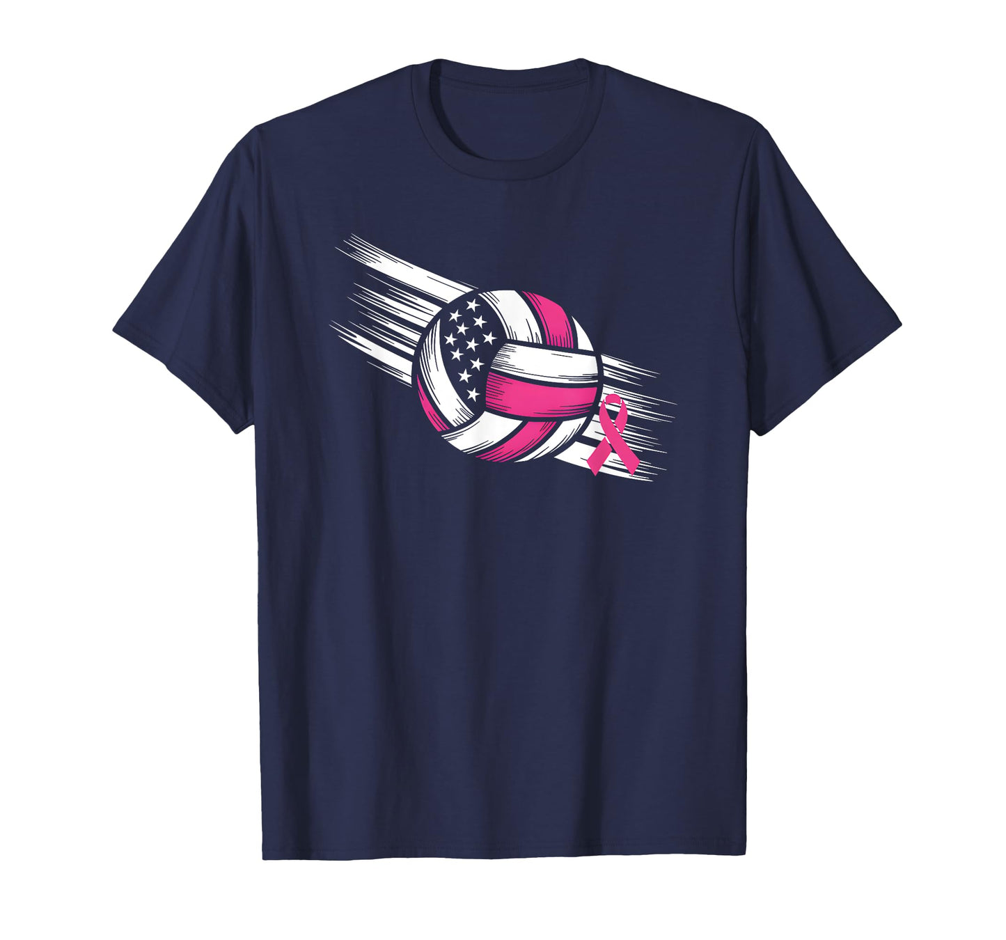 Volleyball Pink Ribbon Breast Cancer Awareness USA Flag T-Shirt