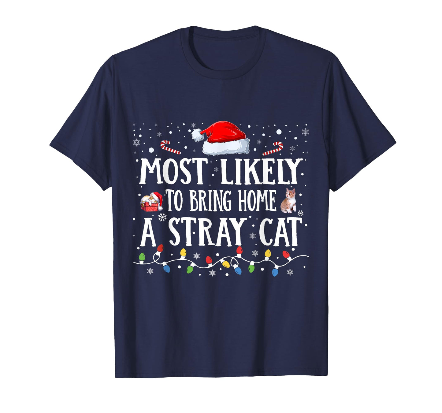 Most Likely to Bring Home a Stray Cat Matching Christmas T-Shirt