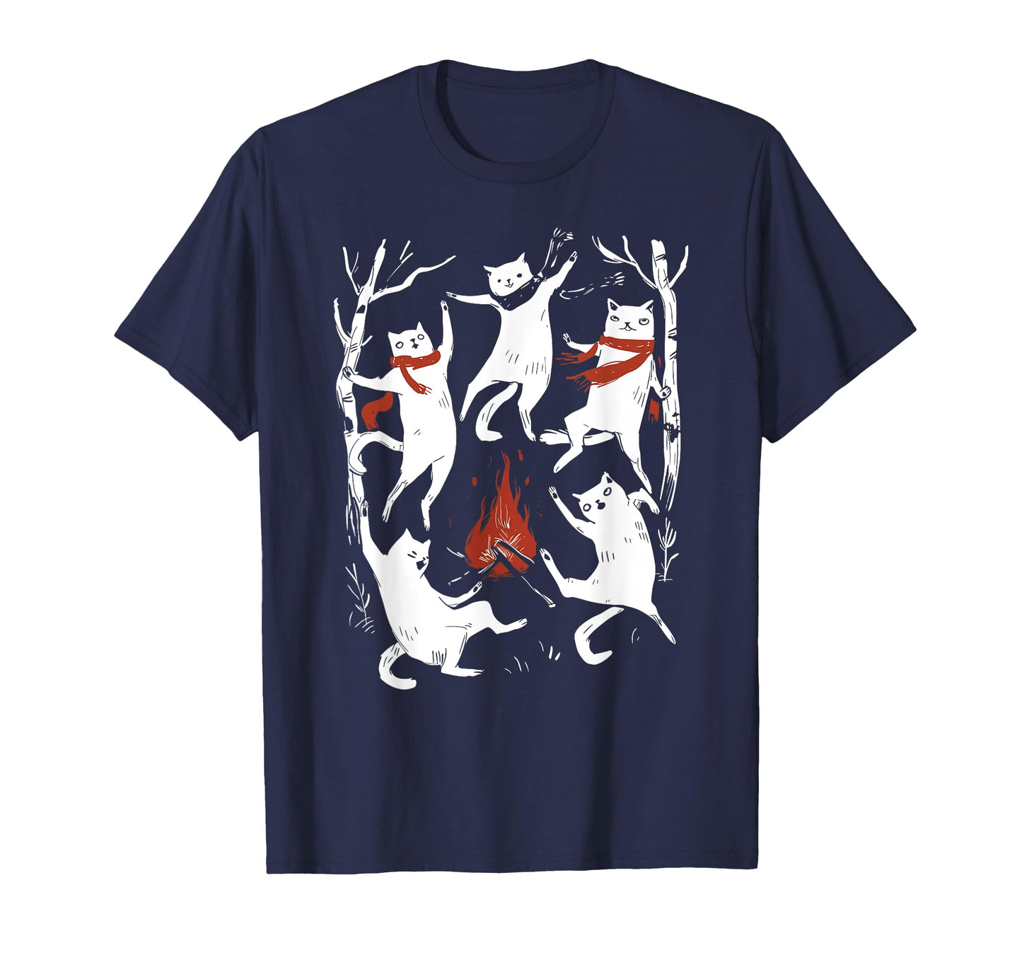 Funny Campfire Dancing Cat Wizard Weird Witchy Halloween T-Shirt
