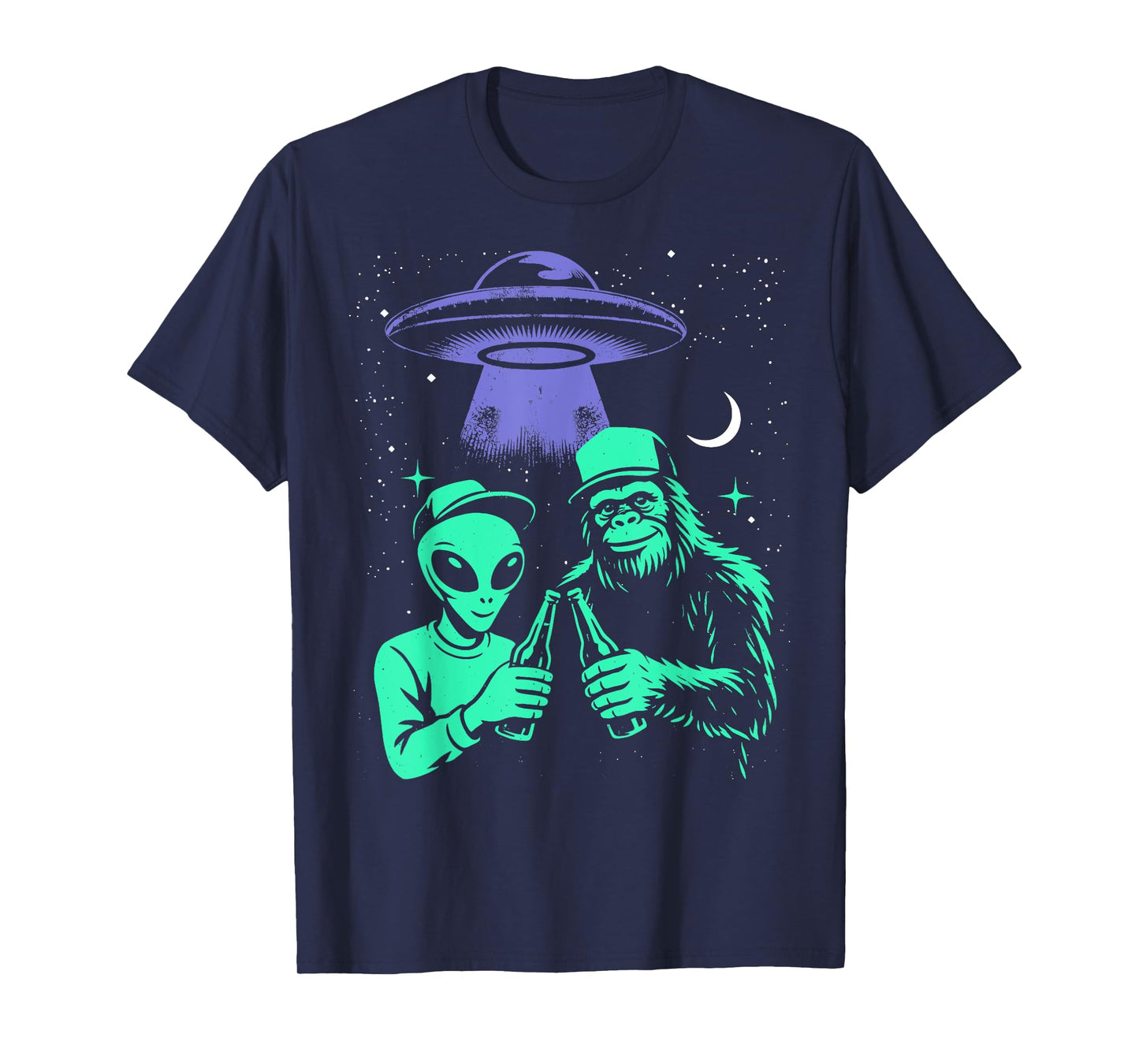 Cheers with Cryptids Shirt Bigfoot Alien Beer Funny Men T-Shirt