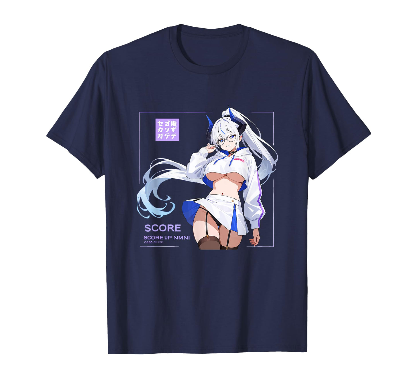 Waifu Sexy Anime Girl Horns Glasses Skirt Japanese Manga T-Shirt