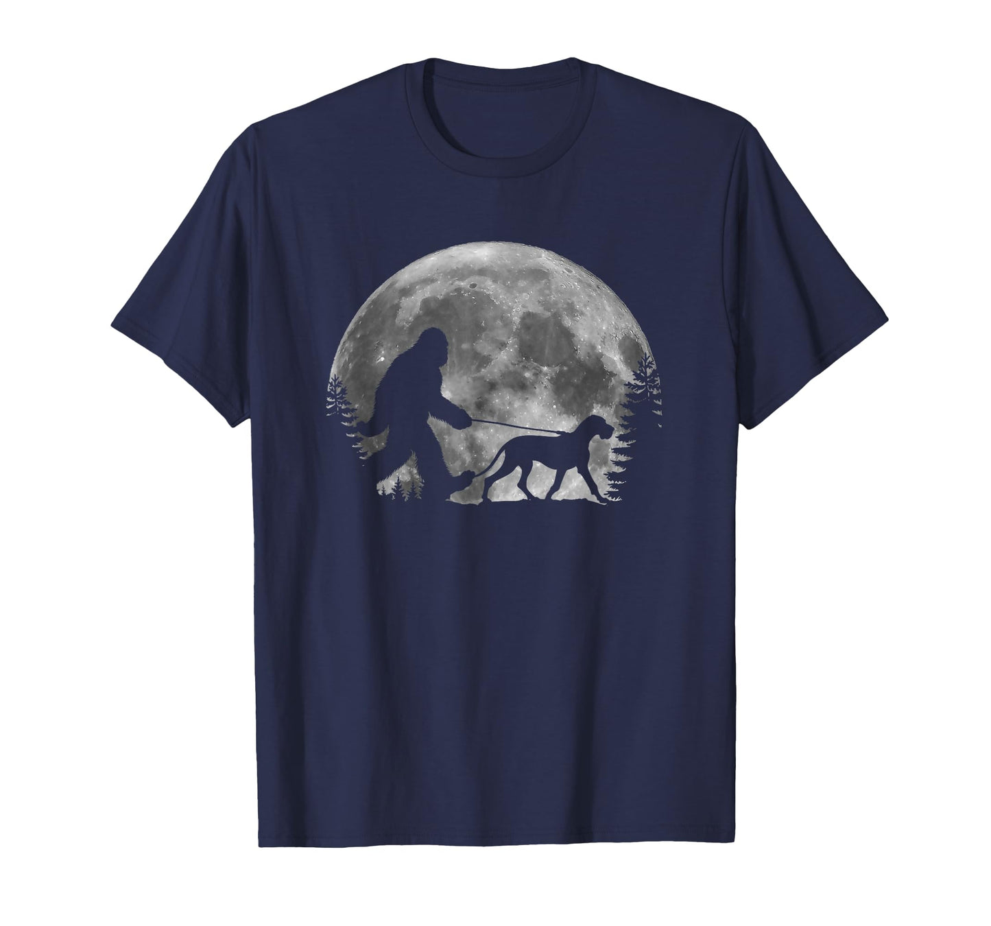 Bigfoot Walking a Dog Funny Great Dane Lovers Moon Halloween Men Women Kids T-Shirt