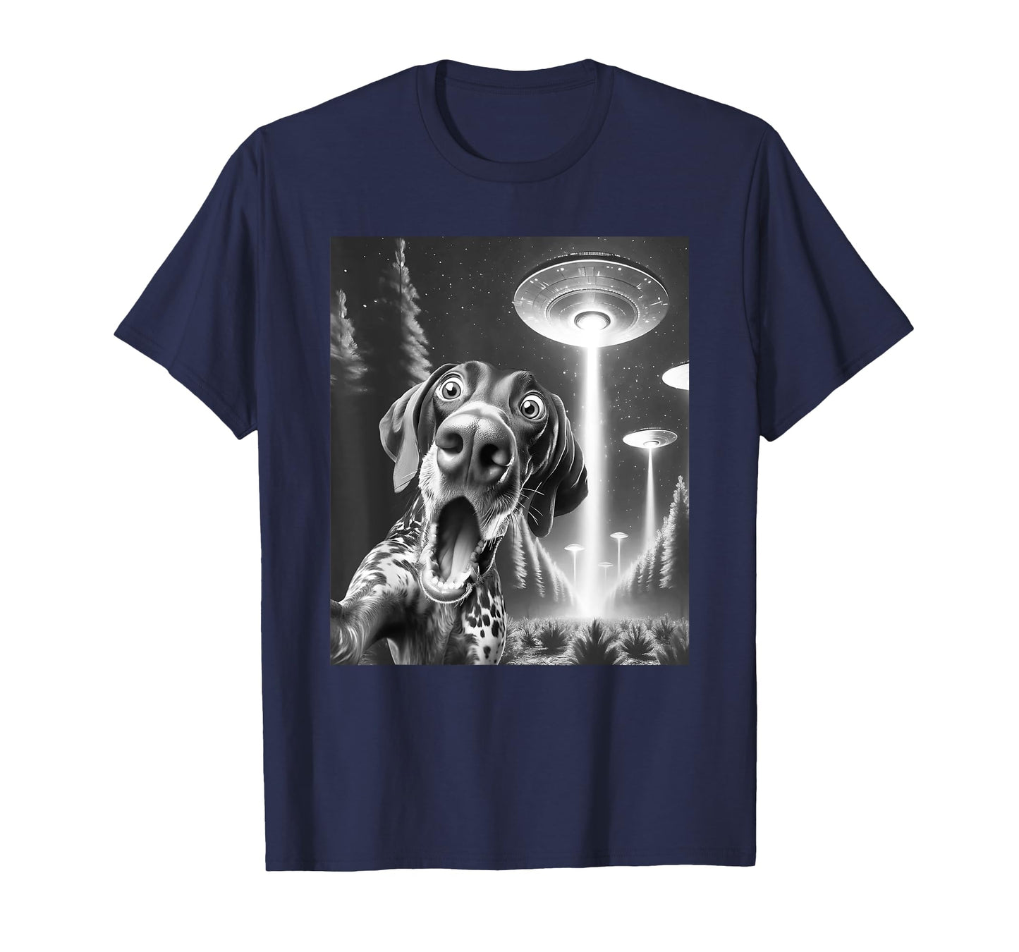 Funny German Shorthaired Pointer Alien UFO Taking a Selfie T-Shirt