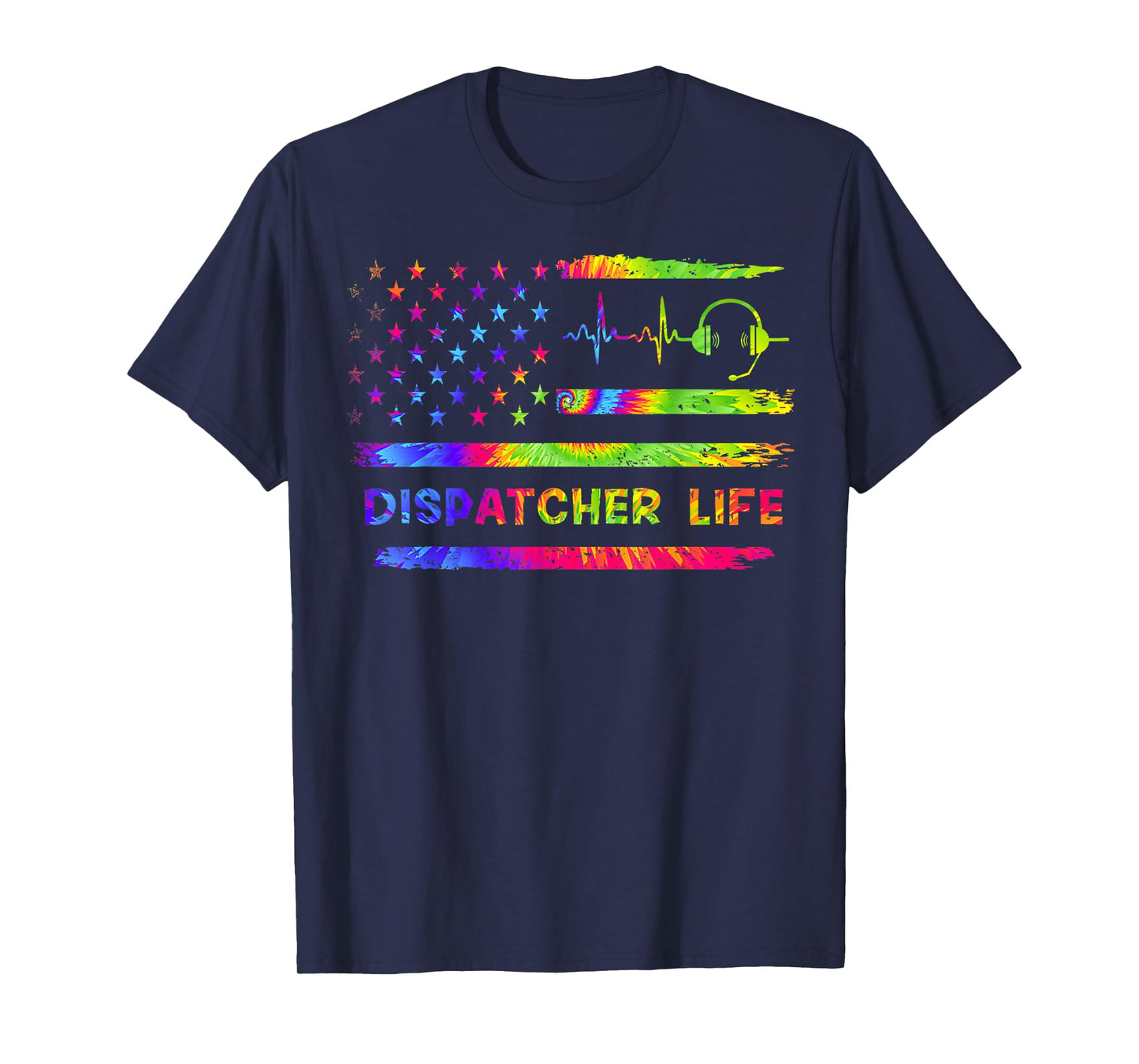American USA Flag 911 Dispatcher Vintage Tie Dye Rainbow T-Shirt