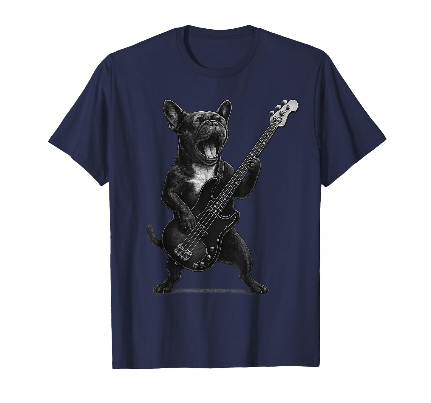 French Bulldog Playing Bass Guitar Rock Music Dog Lover T-Shirt