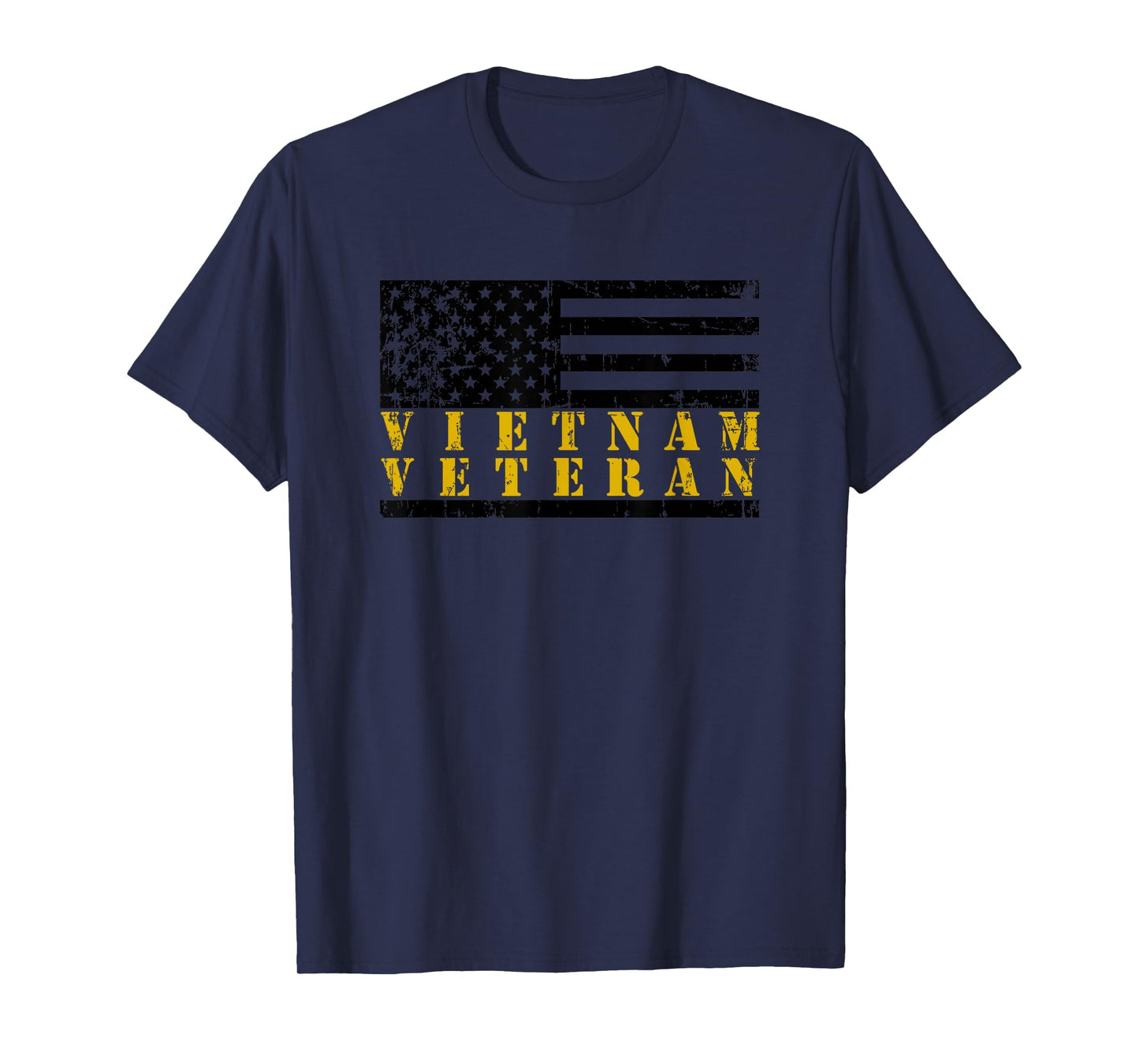 Vietnam Veteran Yellow Text Distressed American Flag T-Shirt