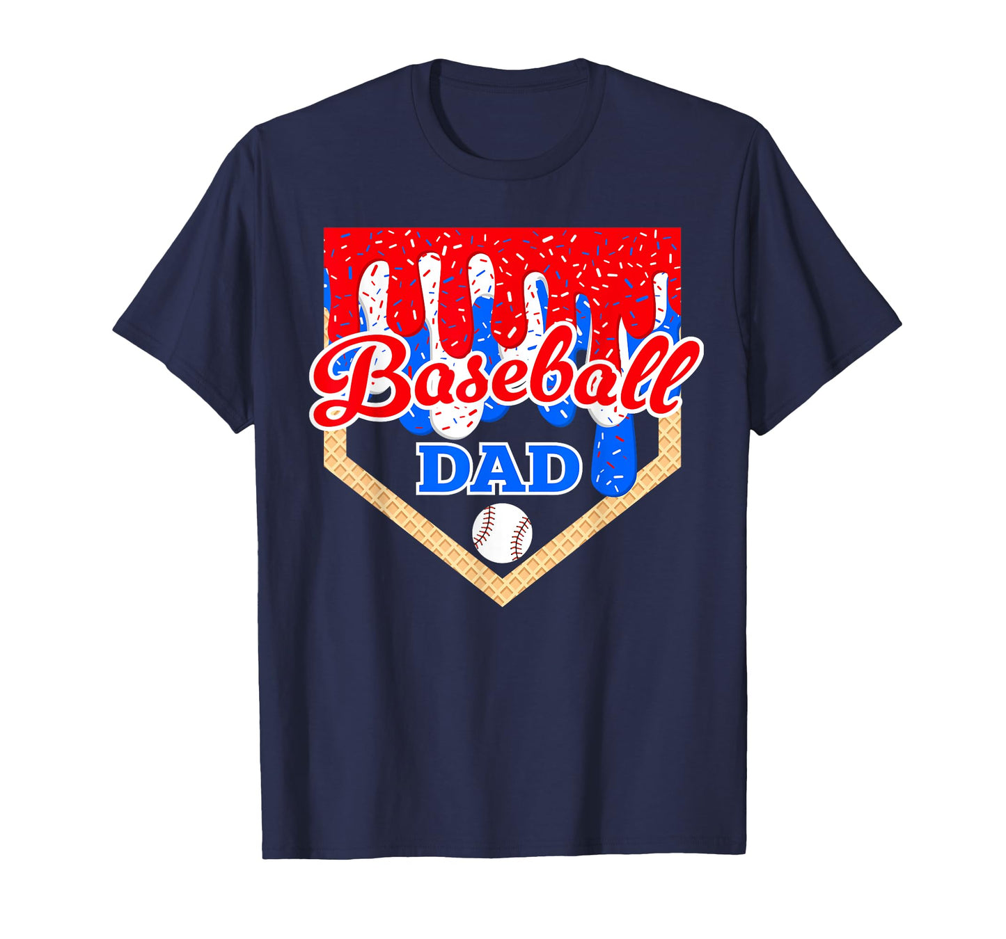 Baseball Dad Ice Cream Drip Home Plate Cool Fathers Day T-Shirt