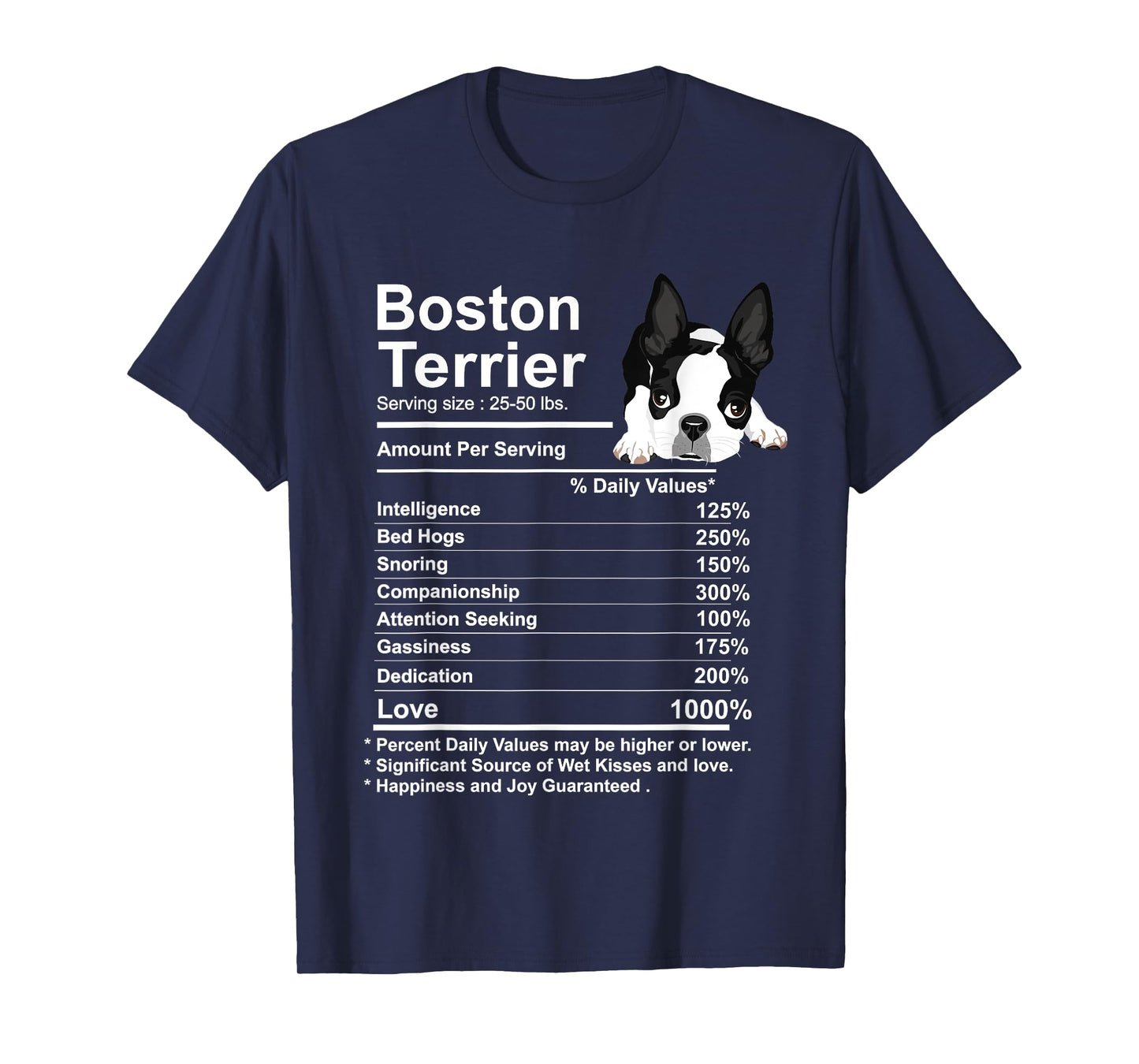 Funny Boston Terrier Facts Nutrition Gift Boston Terrier mom T-Shirt