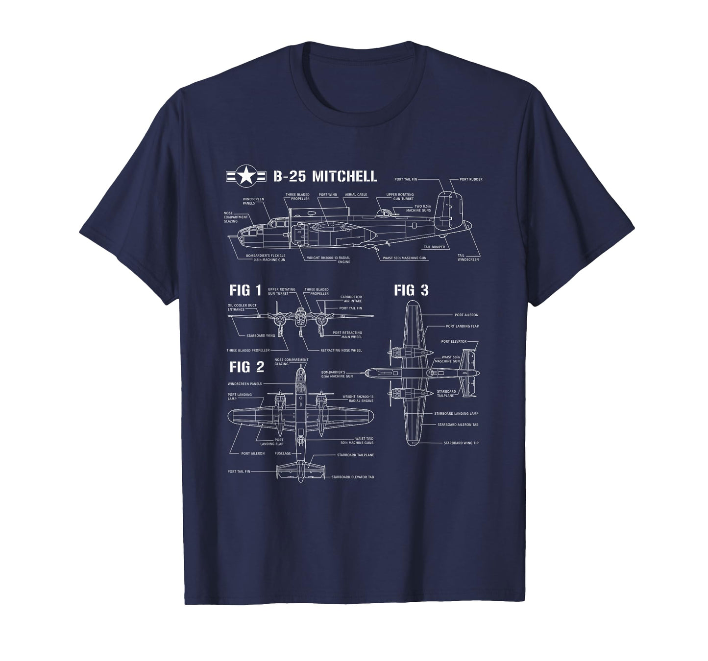 World War 2 American Aircraft B-25 Mitchell Bomber blueprint T-Shirt