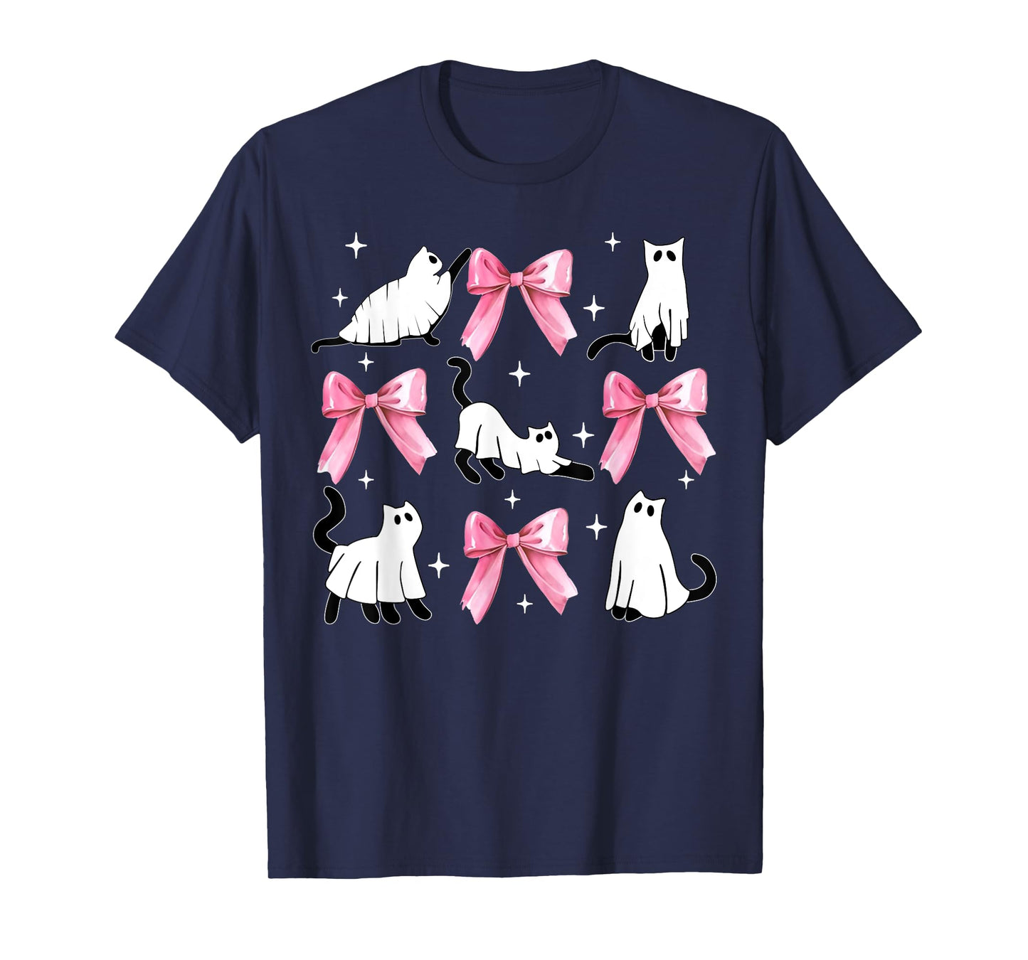 Ghost Cat Boo Costume Cute Pink Bow Coquette Kitty Halloween T-Shirt for Men Women Kids