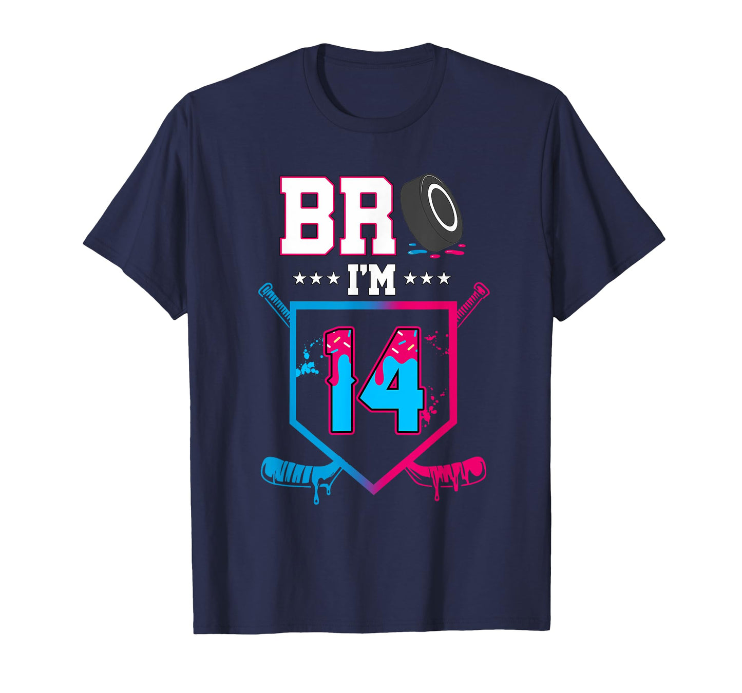 Bro I'm 14 Year Old Hockey Ice Cream Drip 14th Birthday Boy T-Shirt