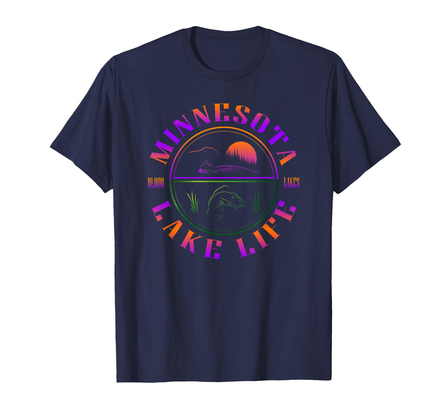 Minnesota Lake Life with Loon, Walleye, and Sunset T-Shirt