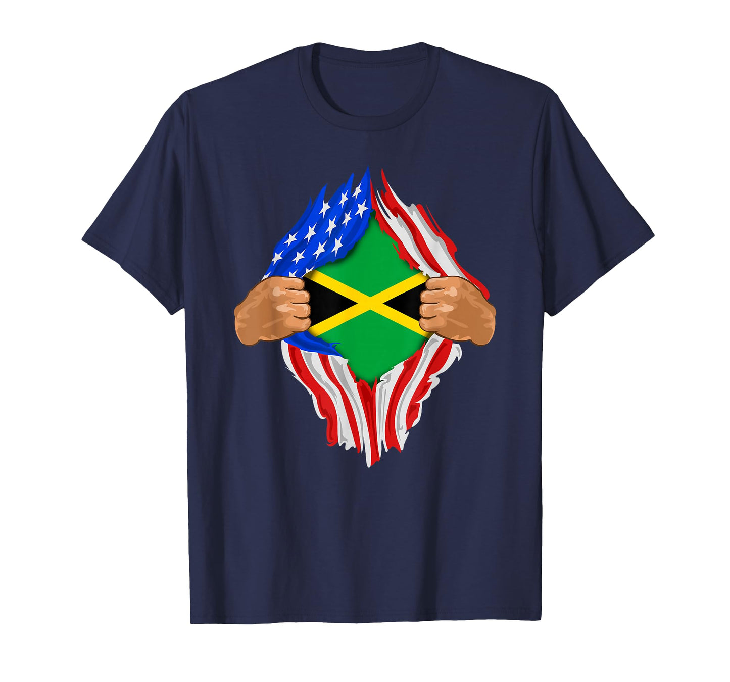 USA National Flag Pride Country Roots Retro Outfit | Unisex Adults Jamaican Flag T-Shirt, Black, Small, Short Sleeve