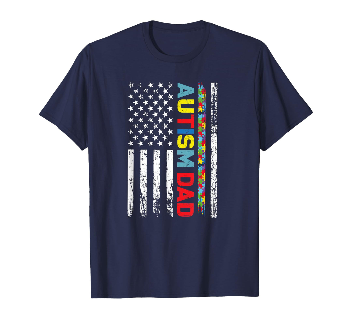 Autism Dad Fathers day Men USA America Flag Autism Awareness T-Shirt
