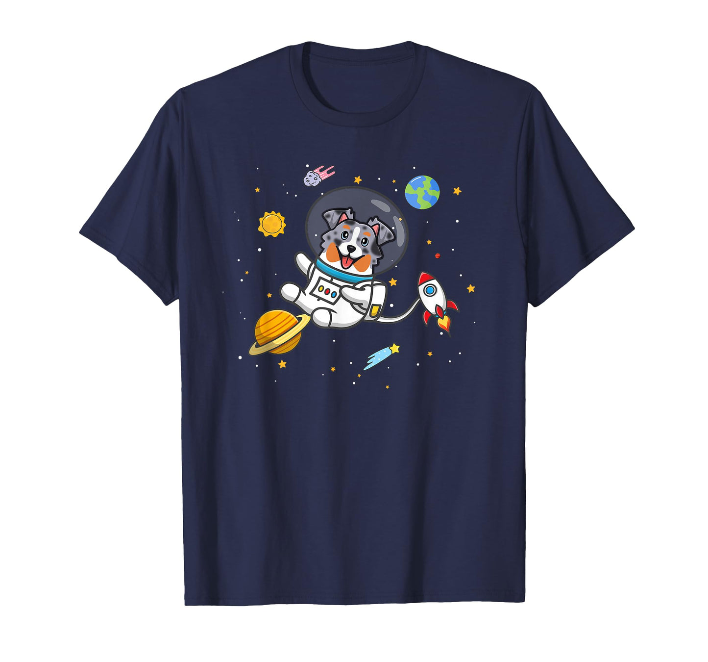Funny Kawaii Kids Space Blue Merle Australian Shepherd Lover T-Shirt
