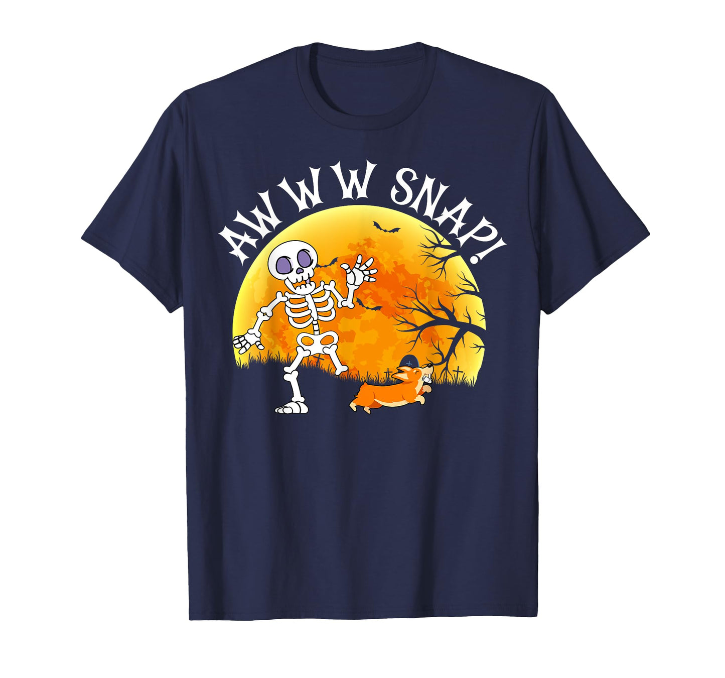 Awww Snap Funny Skeleton Corgi Dog Pun Spooky Halloween T-Shirt