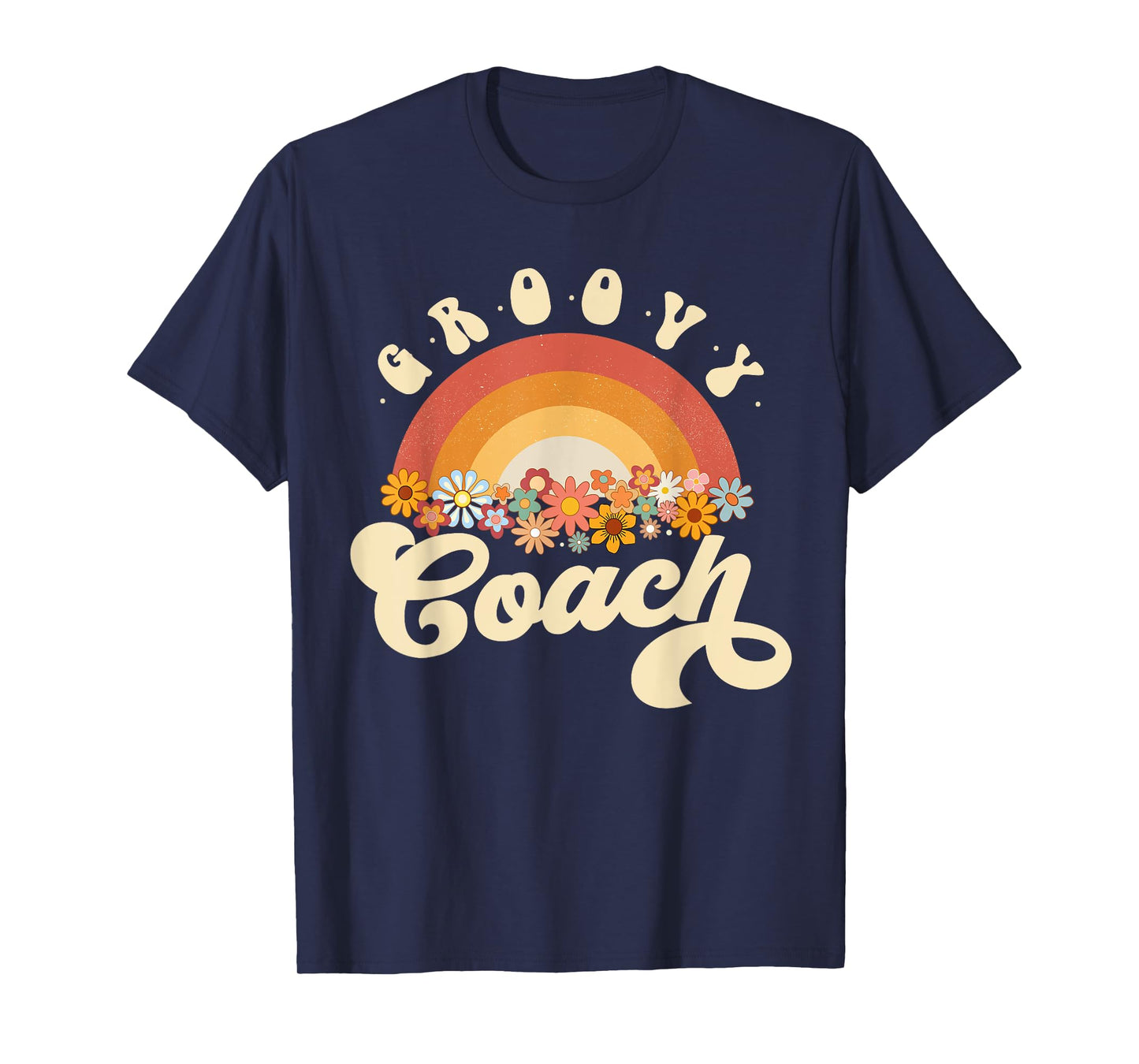 Groovy Coach Retro Rainbow Colorful Flowers Design Coach T-Shirt