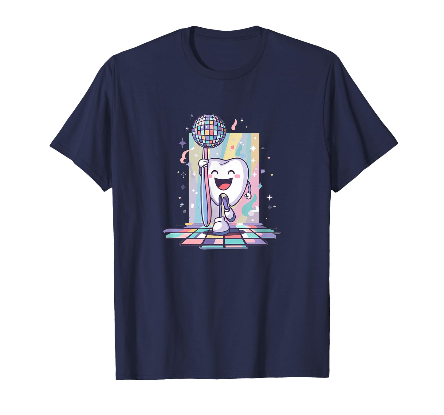 Awesome Tooth with Brush in Retro Disco for Party Lovers T-Shirt