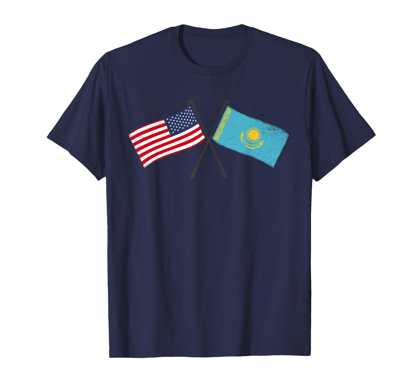 USA Kazakhstan Crossed Flags American Kazakh Friendship T-Shirt