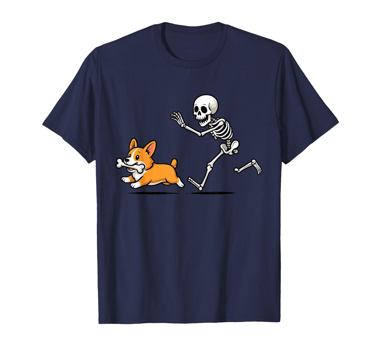 Funny Skeleton Chasing Corgi Halloween Dog Mom Pet Lover T-Shirt