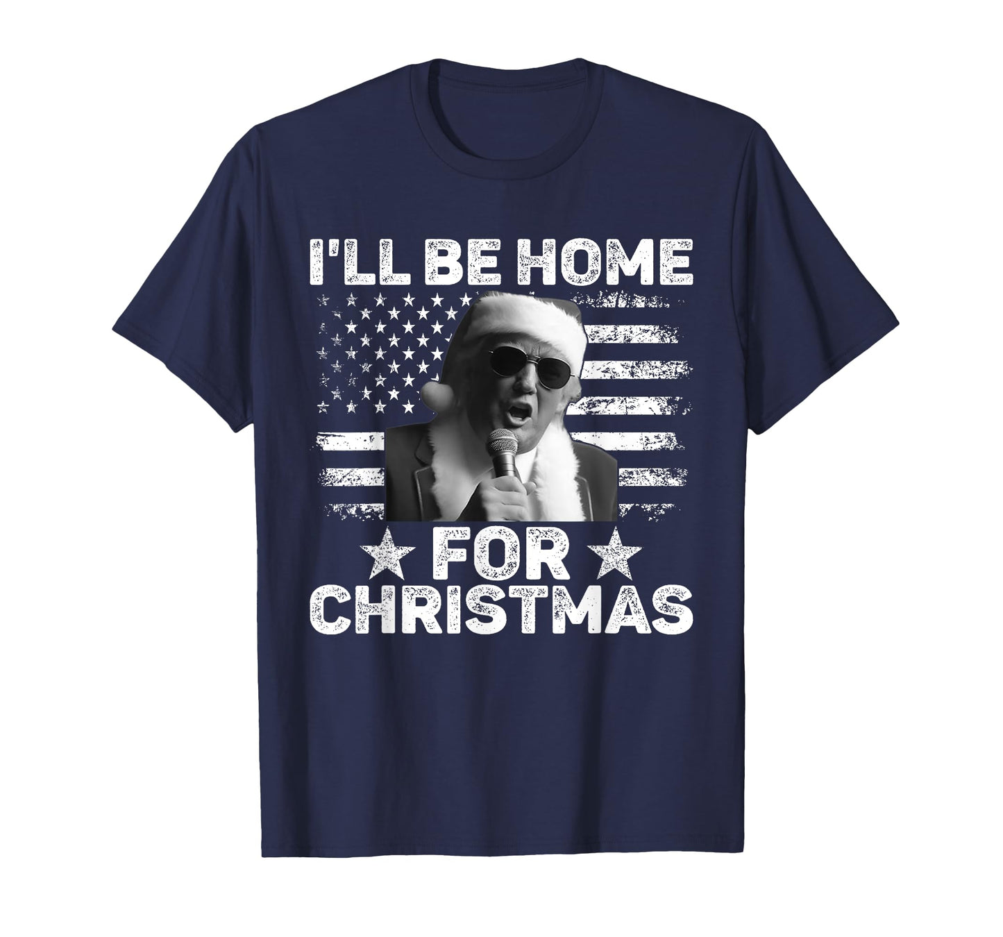 I'll Be Home For Christmas Santa Trump Xmas USA Flag Pajamas T-Shirt